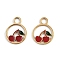 304 Stainless Steel Pendants, with Enamel, Ion Plating(IP), Flat Round with Fruits, Real 18K Gold Plated, Cherry, 13x10x1mm, Hole: 2.5mm