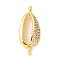 Brass Micro Pave Cubic Zirconia Connector Charms, Cadmium Free & Nickel Free & Lead Free, Shell Shape, Real 18K Gold Plated, 20x8.5x3mm, Hole: 1.4mm