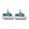Brass Micro Pave Clear Cubic Zirconia Pendants, with Enamel and Jump Rings, Long-Lasting Plated, Camping Van/Caravan Shape, Real Platinum Plated, 12x17x2.5mm, Hole: 3mm