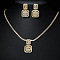 Square Brass Micro Pave Clear Cubic Zirconia Pendant Necklaces & Stud Dangle Earrings Sets, Golden, 460mm