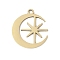 201 Stainless Steel Pendants, Moon and Star Charms, Real 18K Gold Plated, 17x15x1mm, Hole: 1.4mm