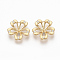 Brass Peg Bails Pendants, For Half Drilled Beads, with Clear Micro Pave Cubic Zirconia, Nickel Free, Flower, Real 18K Gold Plated, 15x15.5x3mm, Hole: 1mm, Pin: 0.5mm