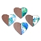 Resin & Walnut Wood Pendants, Two Tone, Heart, Green, 46x48x2~3mm, Hole: 2mm
