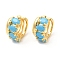 Real 16K Gold Plated Brass Cuff Earrings with Rhinestone for Women, Air Blue Opal, 15x16x9mm