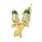 Brass Enamel Micro Pave Cubic Zirconia Pendants, Cadmium Free & Nickel Free & Lead Free, Real 18K Gold Plated Bird Charms, with Jump Ring, Sea Green, 24x14x3.5mm, Hole: 3.2mm