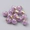 Transparent Glass Globe Pendants, with Resin Rhinestone inside & CCB Plastic Pendant Bails, Round, Light Gold, Violet, 22x16mm, Hole: 2.5mm