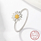 Anti-Tarnish Rhodium Plated 925 Sterling Silver Daisy Flower Finger Ring for Women, with 925 Stamp, Platinum, US Size 7(17.3mm)
