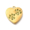 304 Stainless Steel Rhinestone Pendants, Ion Plating(IP), Heart with Paw Print Charm, Real 14K Gold Plated, Olivine, 15.5x15x2mm, Hole: 1.4mm