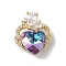 Real 18K Gold Plated Rack Plating Brass Micro Pave Clear Cubic Zirconia Pendants, with Glass, Long-Lasting Plated, Cadmium Free & Lead Free, Butterfly with Heart Charm, Colorful, 21x17.5x8mm, Hole: 3.5x2.5mm