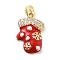 Christmas Theme Brass Micro Pave Cubic Zirconia Pendants, Cadmium Free & Nickel Free & Lead Free, with Enamel, Real 18K Gold Plated, Gloves, 20x13x4mm, Hole: 4.5x3mm
