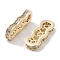 Brass Micro Pave Clear Cubic Zirconia Multi-Strands Links, Cadmium Free & Nickel Free & Lead Free, Spacer Bars, Wavy Oval, 3-Hole, Real 18K Gold Plated, 7x18.5x2.5mm, Hole: 1.4mm