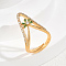 Brass Micro Pave Cubic Zirconia Finger Rings for Women, V-shaped with Flower, Green, 25mm, Inner Diameter: 16mm~18mm