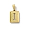 304 Stainless Steel Alphabet Pendants, Real 18K Gold Plated, Rectangle Charm, Letter I, 17.5x12x2mm, Hole: 7.5x3.5mm