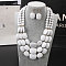 Bohemian Style Acrylic Faceted Rectangle Beaded Multilayer Necklaces & Dangle Earrings Sets, White, 420mm