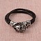 Braided Leather Cord Bracelets, Multi-strand Bracelets, with 316 Stainless Steel Skull Clasps, Antique Silver, Black, 9-1/8 inch(23.3cm)