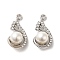 Alloy with Rhinestone Pendants, with ABS Imitation Pearl, Teardrop Charms, Platinum, 24.5x12x9mm, Hole: 1.6mm