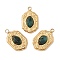 Natural Green Spot Jasper Pendants, Oval Charms, with PVD Vacuum Plating 304 Stainless Steel Settings, Real 18K Gold Plated, 16x9.5x4mm, Hole: 1.5mm