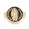 Brass Links connectors, with Enamel, Long-Lasting Plated, Flat Round with Virgin Mary, Golden, Black, 21x26x4mm, Hole: 1.6mm