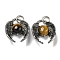 Bat Natural Tiger Eye Pendants, Rack Plating Brass Halloween Charms, Cadmium Free & Lead Free, Antique Silver, 27x22x9.5mm, Hole: 6mm