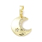 Brass Micro Pave Cubic Zirconia Pendants, Cadmium Free & Nickel Free & Lead Free, Moon & Star Charms, Real 18K Gold Plated, 15.5x13.5x2.5mm, Hole: 5x3.5mm