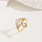 Brass Micro Pave Cubic Zirconia Finger Rings for Women, Flower & Teardrop, Golden, 19mm, US Size 7(17.3mm)