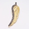 Alloy Big Pendants, with Polymer Clay Rhinestone, Wing, Golden, 87x24.5x5mm, Hole: 3x4mm