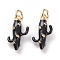 Brass Micro Pave Clear Cubic Zirconia Pendants, with Jump Rings, with Enamel, Cactus, Real 18K Gold Plated, Black, 17x9x4.5mm, Jump Ring: 5x1mm, 3mm Inner Diameter