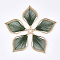 Cotton Thread Woven Pendants, with Alloy Findings, Leaf, Golden, Dark Green, 43x26.5x2mm, Hole: 1.8mm