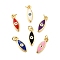 Brass Enamel Pendants, with Jump Ring, Horse Eye with Evil Eye Charm, Rack Plating, Cadmium Free & Lead Free, Long-Lasting Plated, Golden, Mixed Color, 18x6x2mm, Hole: 3mm