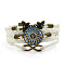 PU Leather Multi-strand Bracelet, Glass Mandala & Alloy Butterfly Links Bracelet for Women, White, 6-3/4 inch(17cm)