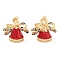 Christmas Theme Rack Plating Brass Pendants, Micro Pave Colorful Grade AAA Cubic Zirconia, with Enamel and Jump Ring, Long-Lasting Plated, Cadmium Free & Lead Free, Christmas Bell, 18x17x10mm, Hole: 2mm