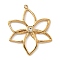 304 Stainless Steel Rhinestone Pendants, Flower, Golden, 29.5x24x2.5mm, Hole: 1.6mm