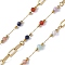 304 Stainless Steel Link Chains, with Natural Gemstone Beads, Soldered, with Spool, Ion Plating(IP), Real 18K Gold Plated, 7x3.5x0.5mm, about 32.81 Feet(10m)/Roll