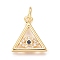 Brass Micro Pave Cubic Zirconia Pendants, with Jump Ring, Triangle with Evil Eye, Clear, Golden, 13x12x2mm, Hole: 2.4mm
