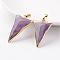 Natural Amethyst Pendants, Triangle, with Brass Findings, Golden, 30~40x20~31x6~10mm, Hole: 5x7mm