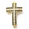 Brass Pave Black & Clear Cubic Zirconia Connector Charms, Religion Cross Links, Real 16K Gold Plated, 22x13.5x4mm, Hole: 1.2mm