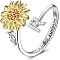 Adjustable Brass Rhinestone Rotating Cuff Rings, Letter & Sunflower, with Word You are My Sunshine, Fidget Spinner Ring for Calming Worry Meditation, Platinum & Light Gold, Letter R, Inner Diameter: 15~20mm