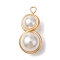 Shell Pearl Copper Wire Wrapped Pendants, Round Charms, Golden, 24x12x10mm, Hole: 1.8mm