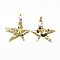 Brass Pendants, Cadmium Free & Nickel Free & Lead Free, Star, Real 18K Gold Plated, 42x34x1mm, Hole: 1mm
