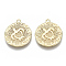 Brass Pendants, Nickel Free, Textured, Flat Round with Turtle, Golden, 19.5x17x1.5mm, Hole: 1.4mm
