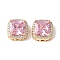 Brass Micro Pave Cubic Zirconia Beads, Cadmium Free & Nickel Free & Lead Free, Square, Real 18K Gold Plated, Pearl Pink, 11x11x7mm, Hole: 2mm