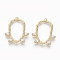 Brass Peg Bails Pendants, For Half Drilled Beads, with Clear Cubic Zirconia, Nickel Free, Real 18K Gold Plated, 30.5x25x3mm, Hole: 1mm & 1.5mm, pin: 0.5mm