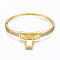 Brass Micro Pave Cubic Zirconia Bangles, Nickel Free, Padlock, Real 16K Gold Plated, Clear, Inner Diameter: 2-1/4x2 inch(5.7x5cm), 10mm