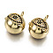 Brass Micro Pave Cubic Zirconia Pendants, with Jump Rings, Nickel Free, Round with Eye, Real 16K Gold Plated, Black, 15x14x12mm, Jump Ring: 5x0.7mm, Inner Diameter: 3mm