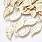 Iron Charms, Nickel Free, Leaf, Light Gold, 14x6x0.5mm, Hole: 1mm
