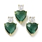 Real 18K Gold Plated Rack Plating Brass Micro Pave Cubic Zirconia Pendants, with Glass, Long-Lasting Plated, Cadmium Free & Lead Free, Heart, Sea Green, 20x13x9mm, Hole: 1.8x5mm
