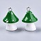 Opaque Resin Pendants, with Platinum Tone Iron Loops, Mushroom with Polka Dots, Green, 23~24x17mm, Hole: 2mm