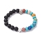 Natural Lava Rock & Synthetic Turquoise Beaded Stretch Bracelets, Brass Cross Skull Bracelet for Women, Inner Diameter: 2-1/8 inch(5.5cm)