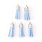 Faux Suede Tassel Pendant Decorations, with CCB Plastic Cord Ends, Platinum, 33~35x10mm, Hole: 2.5mm