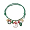 Christmas Wreath & Moon & Glove Alloy Enamel Charm Bracelets, Adjustable Waxed Polyester Cord Braided Bracelets, Sea Green, Inner Diameter: 2~3-5/8 inch(5.2~9.2cm)